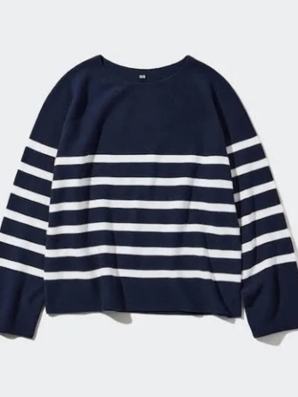 UNIQLO Women's 3D Knit 100% Cotton Striped Sweater - Navy and White - Small